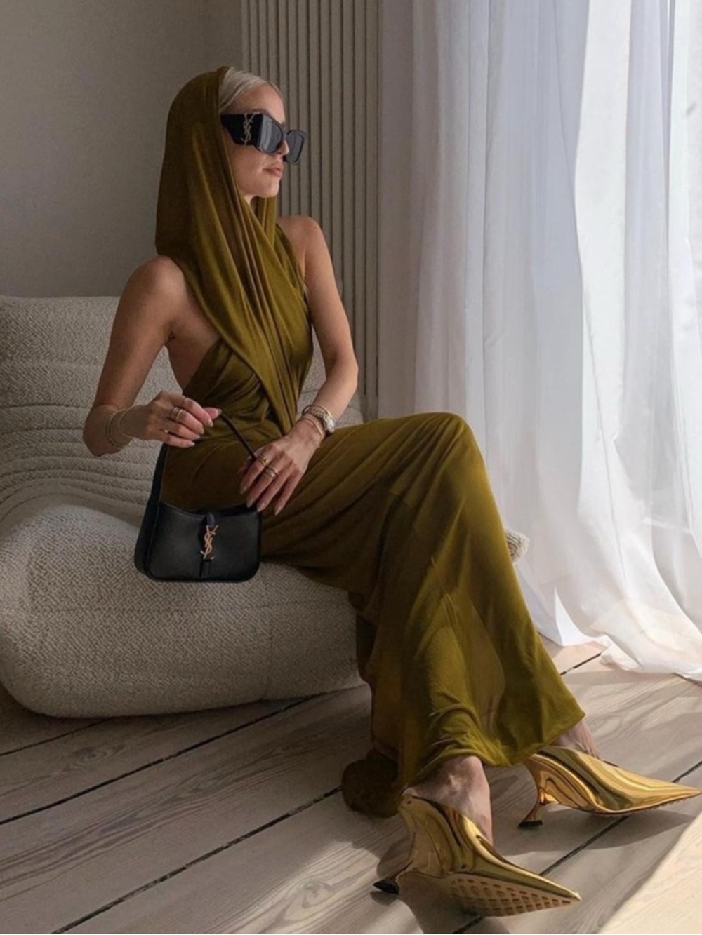 KOIR Olive Draped Hooded Maxi Dress | Inspired by saint Laurent / Cult Gaia - Picture 4 of 8